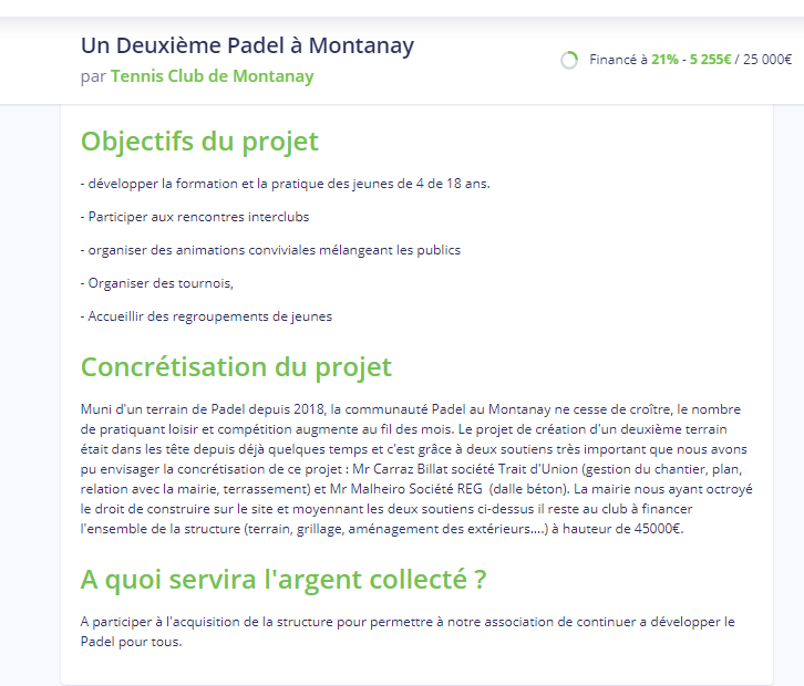 Exemple de campagne de crowdfunding d'un club sportif